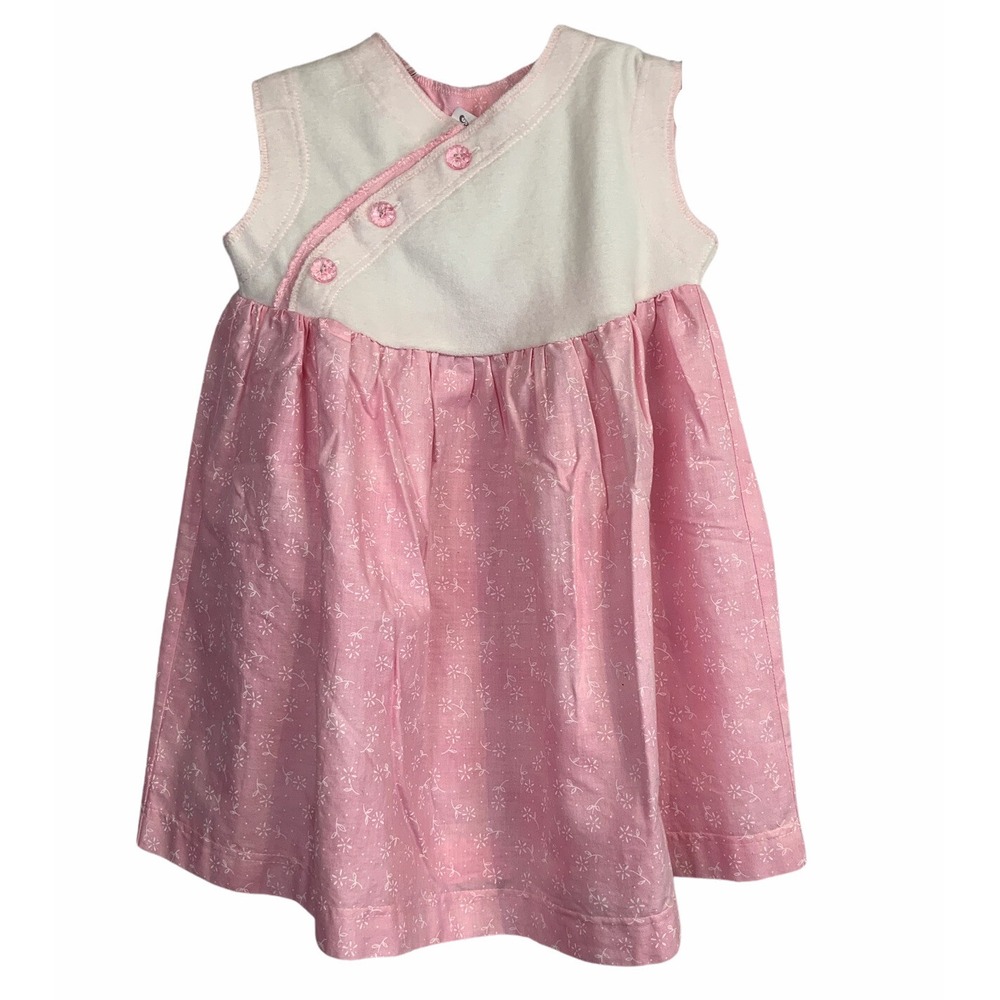 Vintage Boudoir Bebe Summer Dress Girls 24m Pink Floral‎ Sleeveless Button Front